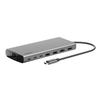 Abbildung von Belkin Connect Universal USB C 8 in 1 Core Hub für 2 Monitore, Silicon Motion Technologie; Chromebook, Mac + Windows Laptops; 100 W PD; Datentransfer mit 10 Gbit/s; 2,5 Gbit/s Ethernet Silber