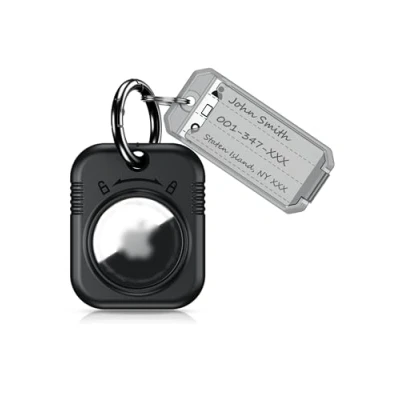 Abbildung von PROfezzion AirTag Halter Schutzhülle mit Schlüsselring, Tag &amp; Etikettenpapier, Einhandbedienung, für Hundehalsband, Autoschlüssel, Rucksack, Kindertasche, Koffer (Schwarz)