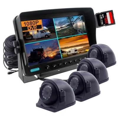 Abbildung von CAMSLEAD 9 Zoll Digitalmonitor 1080P HD Rückfahrkamerasystem, DVR Recorder, 4 Kanal Eingang, Quad Split Screen, 4X schwere wasserdichte Backup Seitenansichtskamera für Wohnmobil