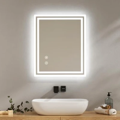 Abbildung von EMKE Badezimmerspiegel mit Beleuchtung, 60 x 50 cm, beschlagfrei, Touch Schalter, Badezimmerspiegel, kaltweiß, dimmbar, Memory Funktion, automatische Abschaltung nach 3 Stunden, LED Spiegel