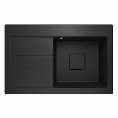 Abbildung von QLS Küchenspüle Qube 1.0 Links, Granit Spülbecken, 78x49,6 cm Einzelbecken Einbauspüle Abtropffläche Siphon