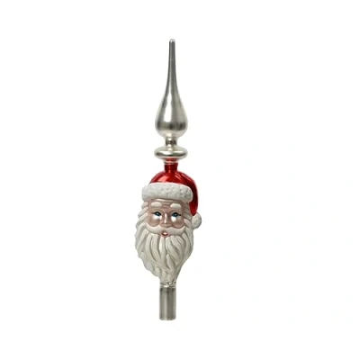 Abbildung von Decoris season decorations Christbaumspitze, Christbaumspitze Glas Baumspitze mit Weihnachtsmann Kopf 34cm Rot