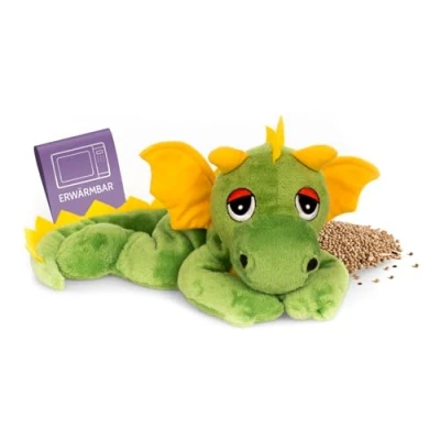 Abbildung von Habibi Plush Wärmekissen/Stofftier f. Kinder und Erwachsene 1814 Glücksdrache grün mit Hirsefüllung, Wärmekuscheltier zum Erwärmen in der Mikrowelle/Backofen, ideal auch für Babys