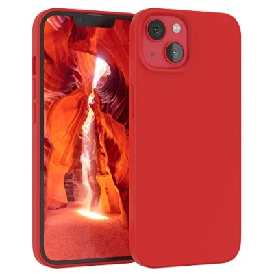 Abbildung von EAZY CASE Premium Silikon Handyhülle kompatibel mit iPhone 13, Slimcover Kameraschutz und Innenfutter, Silikonhülle, Schutzhülle, Bumper, Handy Case, Hülle, Softcase, Rot