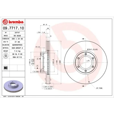 Abbildung von BREMBO 09.7717.10 Bremsscheibe 280 24 6 innenbelüftet RENAULT: MASTER 2 Kasten, Pritsche/Fahrgestell, Bus