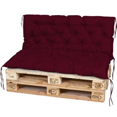 Abbildung von TexDeko® Garden Palettenauflage 120x60cm mit Rückenlehne wasserabweisend UV beständig Premium Sitzkissen gesteppt für Europaletten Palettenkissen Palettenpolster (Bordeaux)