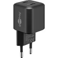 Abbildung von Goobay USB C™ PD GaN Dual Schnellladegerät Nano 35W Schwarz, Netzteil mit 2 Anschlüssen, Kompaktes Ladegerät für Handy, Tablet, Kamera, Power Delivery, Reiseadapter, 75333