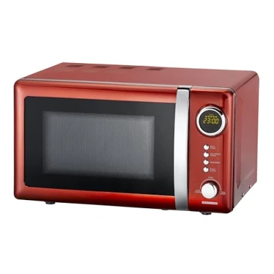 Abbildung von Melissa 16330109 Classico Mikrowelle Mikrowellenofen Retro Design Metall Gehäuse, 20 Liter Garraum, 700 Watt Mikrowellenleistung, Timer, 5 Leistungsstufen, Rot Metallic