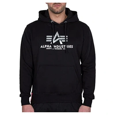 Abbildung von Alpha Industries Hoody FOIL Print Kapuzenpullover, Herren, Größe: Small, Black/metalsilver