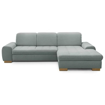 Abbildung von CAVADORE Sofaecke Lexi im Landhausstil / Sofa in L Form mit XXL Longchair rechts &amp; Federkern Inkl. Kopfteilverstellung 275 x 82 99 173 Flachgewebe: Hellblau