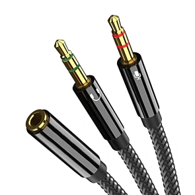 Abbildung von JeoPoom 2 in 1 Audio Adapter Y Splitter, 3,5 mm Headset, 3.5mm Buchse auf Doppel Klinkenstecker für PC, Laptop und ehr(Schwarz)