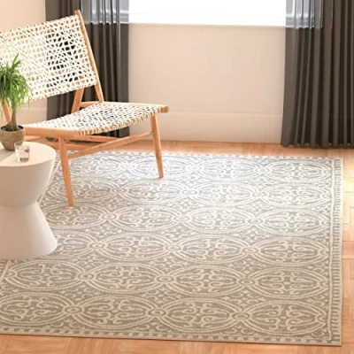 Abbildung von SAFAVIEH Traditionell Teppich für Wohnzimmer, Esszimmer, Schlafzimmer Cambridge Collection, Kurzer Flor, Silber und Elfenbein, 122 X 183 cm