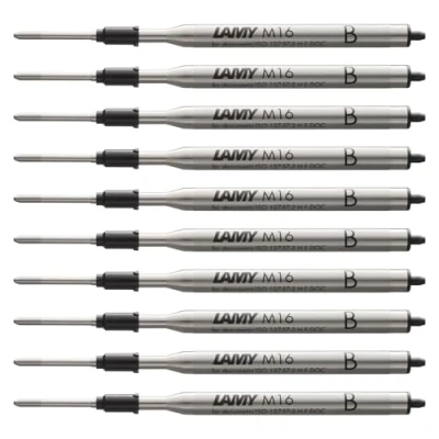 Abbildung von Lamy M16 10er Set Kugelschreiber Großraummine aus Metall Original Ersatzmine für alle Modelle dokumentenecht Strichbreite Breit in Tintenfarbe schwarz