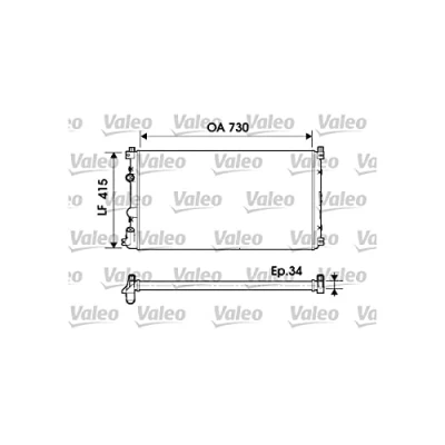 Abbildung von VALEO 732918 Kühler, Motorkühlung Aluminium 730mm 415mm 34mm ohne Kühlmittelregler Kühlrippen mechanisch gefügt RENAULT: MASTER 2 Kasten