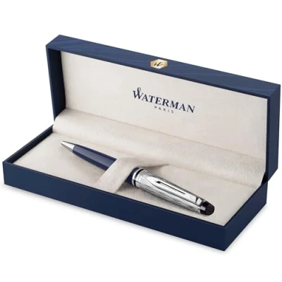 Abbildung von Waterman Expert Kugelschreiber Metall und blaue Lackierung ziselierte Kappe Tinte Geschenkbox
