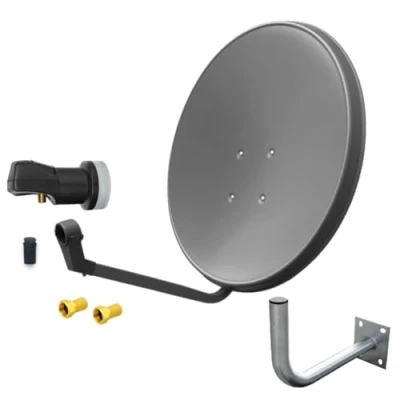 Abbildung von ARLI 60 cm HD SAT Anlage grau +Single LNB +Wandhalter 25cm +2x F Stecker Antenne (60 cm, Stahl)