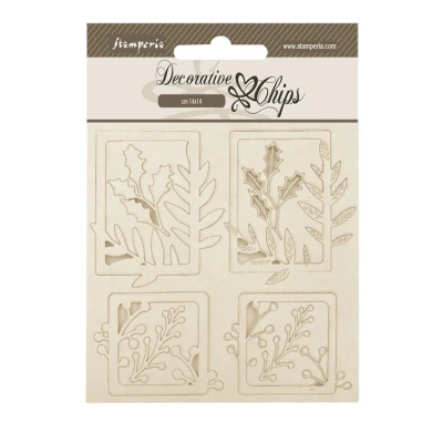 Abbildung von Stamperia Decorative Chips for Scrapbooks, Albums, Cards, Bullet Journals and More, 4 Squares, Laser Cut Cardboard Shapes, Easy to Glue, Perfect Crafts Gifting (Gear up Christmas)
