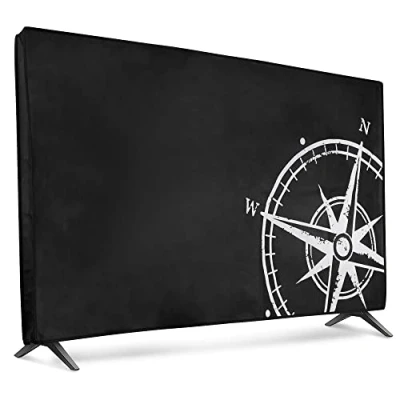 Abbildung von kwmobile 55&quot; TV Hülle Indoor Fernseher Bildschirmschutz Abdeckung Bildschirm Staubschutzhülle Kompass Vintage Weiß Schwarz