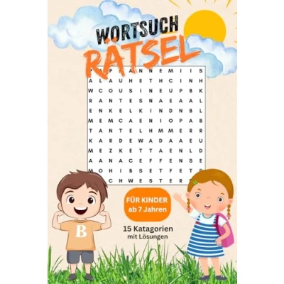 Abbildung von Kinderrätsel Wortsuchrätsel Kinder ab 7 Jahren mit 15 verschiedenen Katagorien: Tiere Obst / Gemüse Schule und vieles mehr