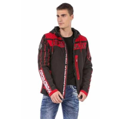 Abbildung von Cipo &amp; Baxx Herren Übergangsjacke Kapuze Rautenmuster Jacke Freizeitjacke CJ275 Schwarz M