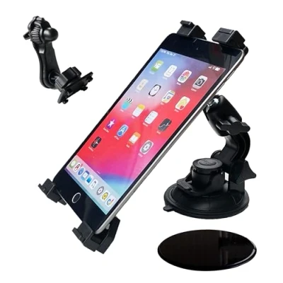 Abbildung von Nexvoro Universal 3 in 1 Tablet Halterung für Auto Windschutzscheibe, Armaturenbrett und Lüftungsschlitzhalterung, 360 Grad Drehung einstellbar drehbar iPad/iPad Air/iPad Mini Samsung Galaxy