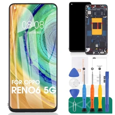 Abbildung von TFT für Oppo Reno6 5G LCD Display Reno 6 Bildschirm Ersatz Touchscreen CPH2251 Digitizer mit Rahmen (Rückseite, keine Fingerabdruckerkennung)
