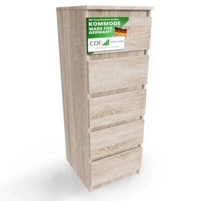 Abbildung von CDF Moderne Kommode Malwa W5 Farbe: Eiche Sonoma Schrank für Dokumente, Kleinigkeiten Ideal Wohnzimmer, Schlafzimmer, Kinderzimmer, Jugendzimmer und Büro 5 geräumige Schubladen