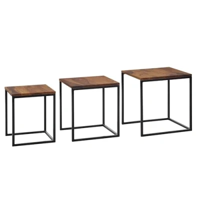 Abbildung von FINEBUY Satztisch FB75911 (3er Set Sheesham Massivholz / Metall Beistelltisch), Couchtisch 3 teilig, Wohnzimmertisch Modern
