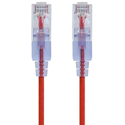 Abbildung von Monoprice SlimRun Cat6A Ethernet Patchkabel Netzwerk Internetkabel RJ45, 550 MHz, UTP, reines blankes Kupferdraht, 10 G, 30 AWG, 1,8 m, Rot, 5 Stück