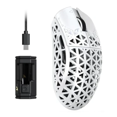 Abbildung von ATTACK SHARK R5Ultra Carbonfaser HyperSpeed Kabellose Gaming Maus, 39g ultraleichte 2,4G/BT/USB C Kabelgebunden, PAW3950MAX Sensor, 8000Hz Abtastrate, 42000DPI, für Windows/MacWeiß