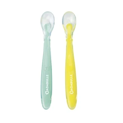 Abbildung von Badabulle B005413 Silikonlöffel, extraweiche Babylöffel, ideal für die Beikost, 2er Set, mehrfarbig