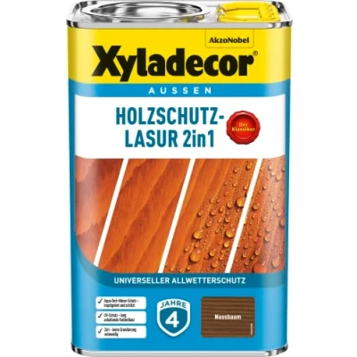 Abbildung von Xyladecor Holzschutz Lasur 2 in 1, nussbaum, 4L