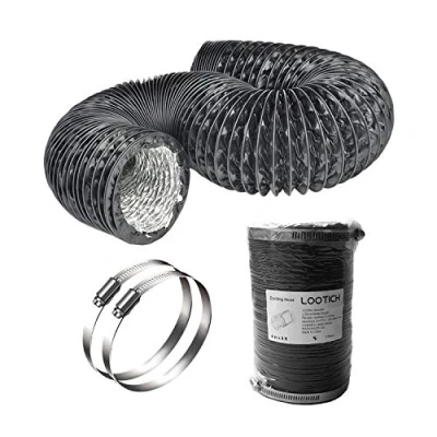 Abbildung von LOOTICH PVC Alu Flexrohr Ø102mm Länge 2.5m Abluftschlauch Flexibel Luftleitungen Rohr Flexschlauch für Badezimmer Küche Hydroponik HVAC Lüftung 2 Stück Schlauchschelle Edelstahl Schwarz