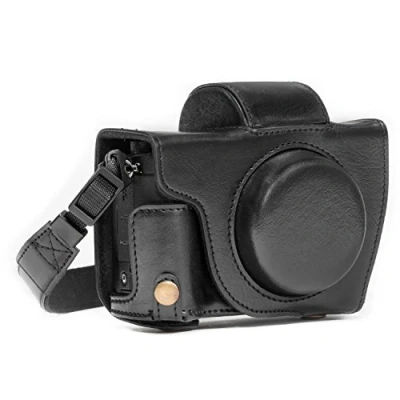 Abbildung von MegaGear Canon PowerShot G5 X Ever Ready Leder Kamera Case mit Trageriemen und Batteriezugang schwarz MG1066