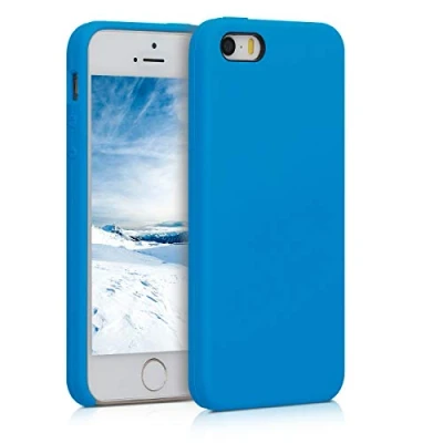 Abbildung von kwmobile Hülle kompatibel mit Apple iPhone SE (1.Gen 2016) / 5 5S Silikon Handy Case Handyhülle weiche Oberfläche kabelloses Laden Strahlend Blau