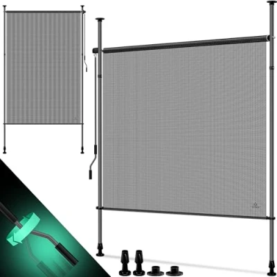 Abbildung von KESSER® Klemmmarkise Senkrechtmarkise 120x310 Ausziehbar &amp; Blickdicht Vertikalmarkise mit Handkurbel ohne Bohren Balkon Sichtschutz Windschutz für Garten Terrasse Wasserfest Transparent/Anthrazit