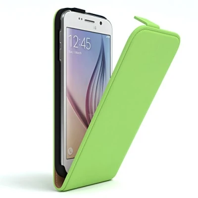 Abbildung von EAZY Case Hülle kompatibel mit Samsung Galaxy S6 Flip Cover zum Aufklappen, Handyhülle aufklappbar, Schutzhülle, Flipcover, Flipcase, Flipstyle vertikal klappbar, aus Kunstleder, Grün