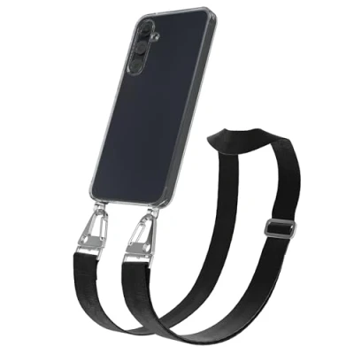 Abbildung von EAZY CASE Hülle mit Band kompatibel Samsung Galaxy A55 Handyhülle Umhängeband für Silikonhülle Transparent Schutzhülle Handykette zum Umhängen Handykordel Smartphone in Schwarz