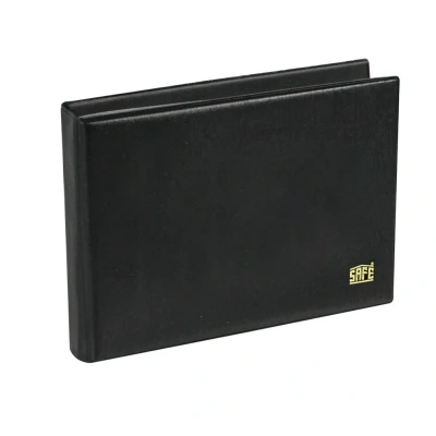 Abbildung von Safe, Taschenformat, Album (gebunden) für Münzhalter 50x50 mm. (72 Stk.) 12 Blätter Schwarz Abm: 190x135x25 pro Stk.