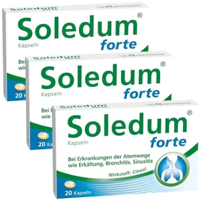 Abbildung von Soledum Kapseln forte 3 x 20 Erkältungskapseln mit Cineol bei Entzündungen der Atemwege wie Bronchitis