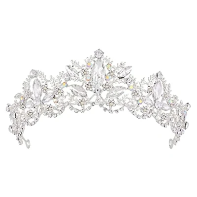 Abbildung von Silver Crown,Vofler Baroque Vintage Tiara Retro Crystal Rhinestone Hair Jewelry Decor for Princess Women Queen Ladies Girl Bridal Bride Bridesmaid Birthday Prom Wedding Pageant Halloween Costume Party