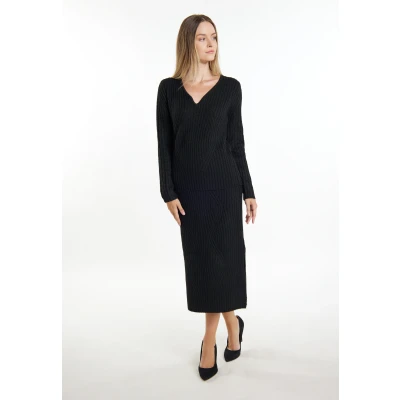 Abbildung von DREIMASTER klassischer Damen Strickpullover M/L / Schwarz 33% recyceltes Polyester 26% Polyacryl 24% 14% Nylon 3% Elasthan