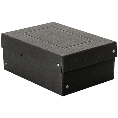 Abbildung von Original Falken PureBox Black. Made in Germany. 100 mm hoch DIN A5. Aufbewahrungsbox mit Deckel aus stabilem Recycling Karton Blauer Engel Vegan Geschenkbox Transportbox Schachtel Allzweckbox