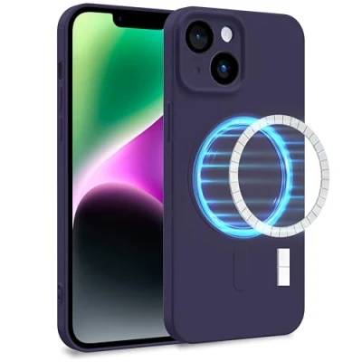 Abbildung von MyGadget Hülle für Apple iPhone 14 [ kompatibel mit MagSafe ] Zweilagige Handyhülle Kameraschutz Cover Innenfutter &amp; Silikon außen Lila