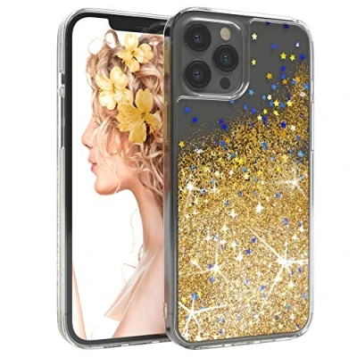 Abbildung von EAZY CASE Hülle kompatibel mit iPhone 12 Pro Max Schutzhülle Flüssig Glitzer, Handyhülle, Schutzhülle, Back Cover Glitter Flüssigkeit, TPU/Silikon, Transparent/Durchsichtig, Gold