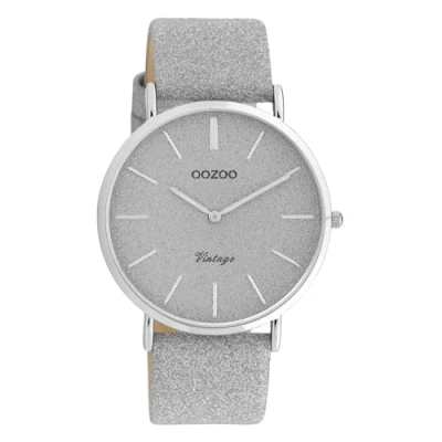 Abbildung von Oozoo Quarzuhr Damen Armbanduhr Vintage Series, (Analoguhr), Damenuhr rund, groß (ca. 40mm), Lederarmband silber, Fashion