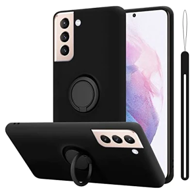 Abbildung von Cadorabo Hülle kompatibel mit Samsung Galaxy S22 Plus Schutzhülle TPU Silikon Case Liquid Design Ring Slim Kratzfest Liquidsilikon Microfaser für in Schwarz