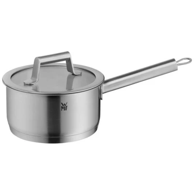 Abbildung von WMF Comfort Line Stielkasserolle 16cm mit Deckel, Kochtopf klein 1,4l, Milchtopf Induktion, Cromargan Edelstahl mattiert, Skalierung, stapelbar, unbeschichtet