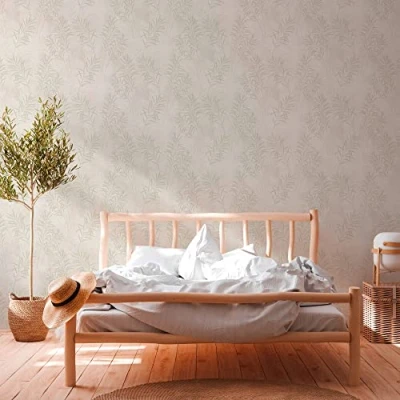 Abbildung von A.S. Création Vliestapete &quot;Terra Tapete Floral Blätter&quot;, matt gemustert neutral, Landhaus Natur Metallic Tapeten Wohnzimmer Schlafzimmer Küche