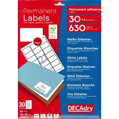 Abbildung von Apli DECAdry Mehrzweck Etiketten, 63,5 x 38,1 mm, Weiß, 630 Stück